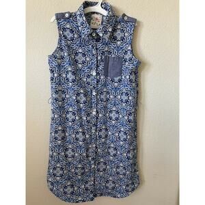 Jenna & Jessie Blue Floral Collared Button Up Sleeveless Girls' Dress Size 10